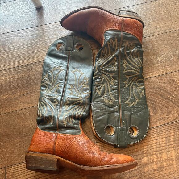 Vintage Nocona Tall Tale Boots Chestnut Brown and Black Leather Womens 9 D
